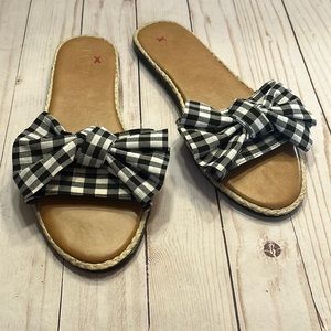 LOFT Black White Gingham Bow Sandals Size 9
